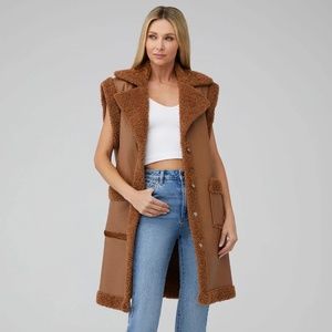 BLANKNYC Faux Leather & Faux Shearling Long Vest in Touch And Go